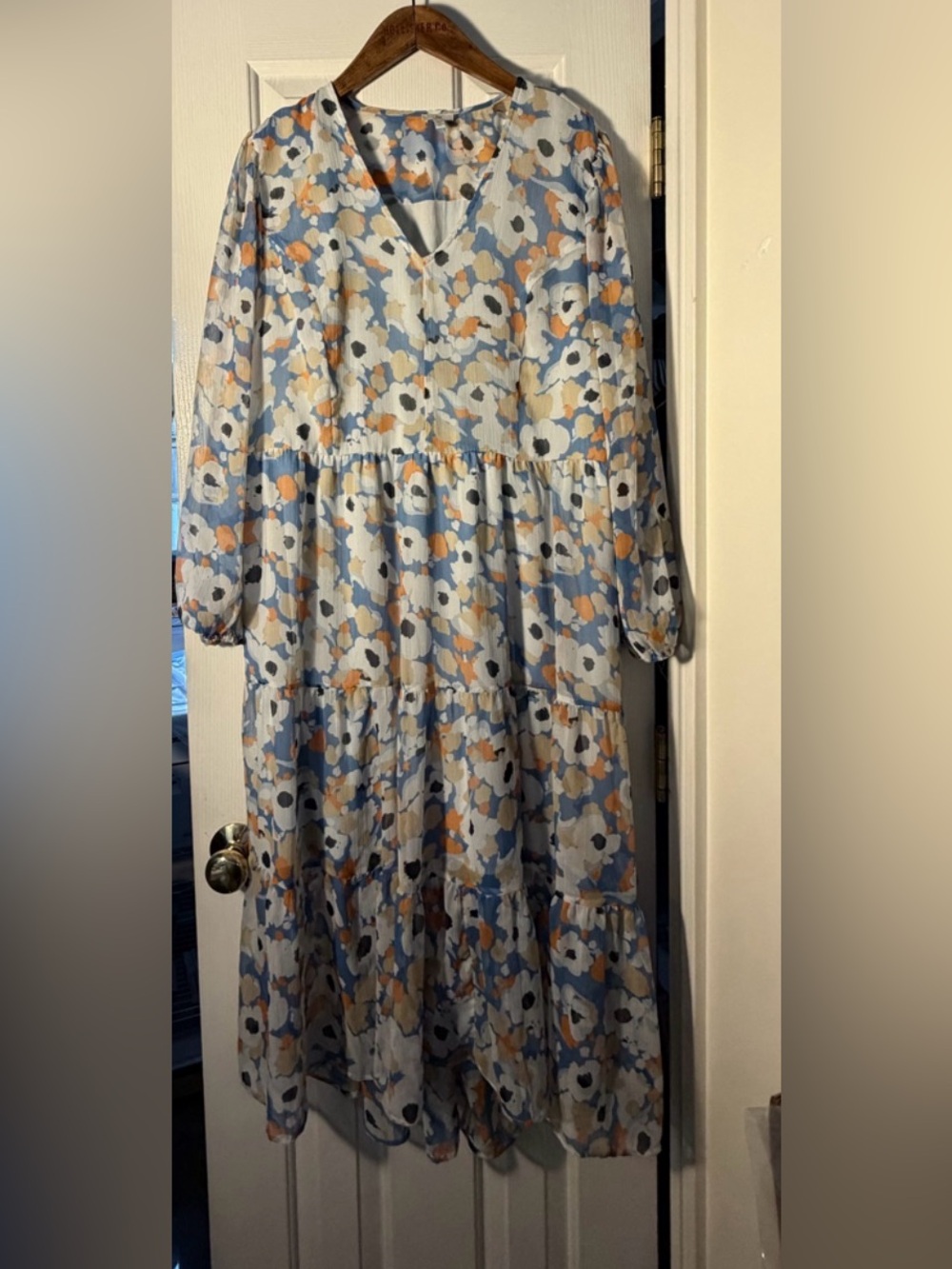 Joie Floral Field Tiered Midi Dress Blue Orange Boho Cottagecore Floral XXL